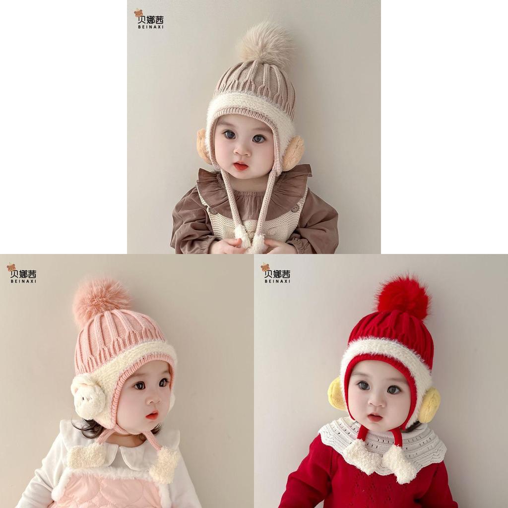 Baby Ear Protection Knit Hat With Cute Animal Design For Winter Warmth