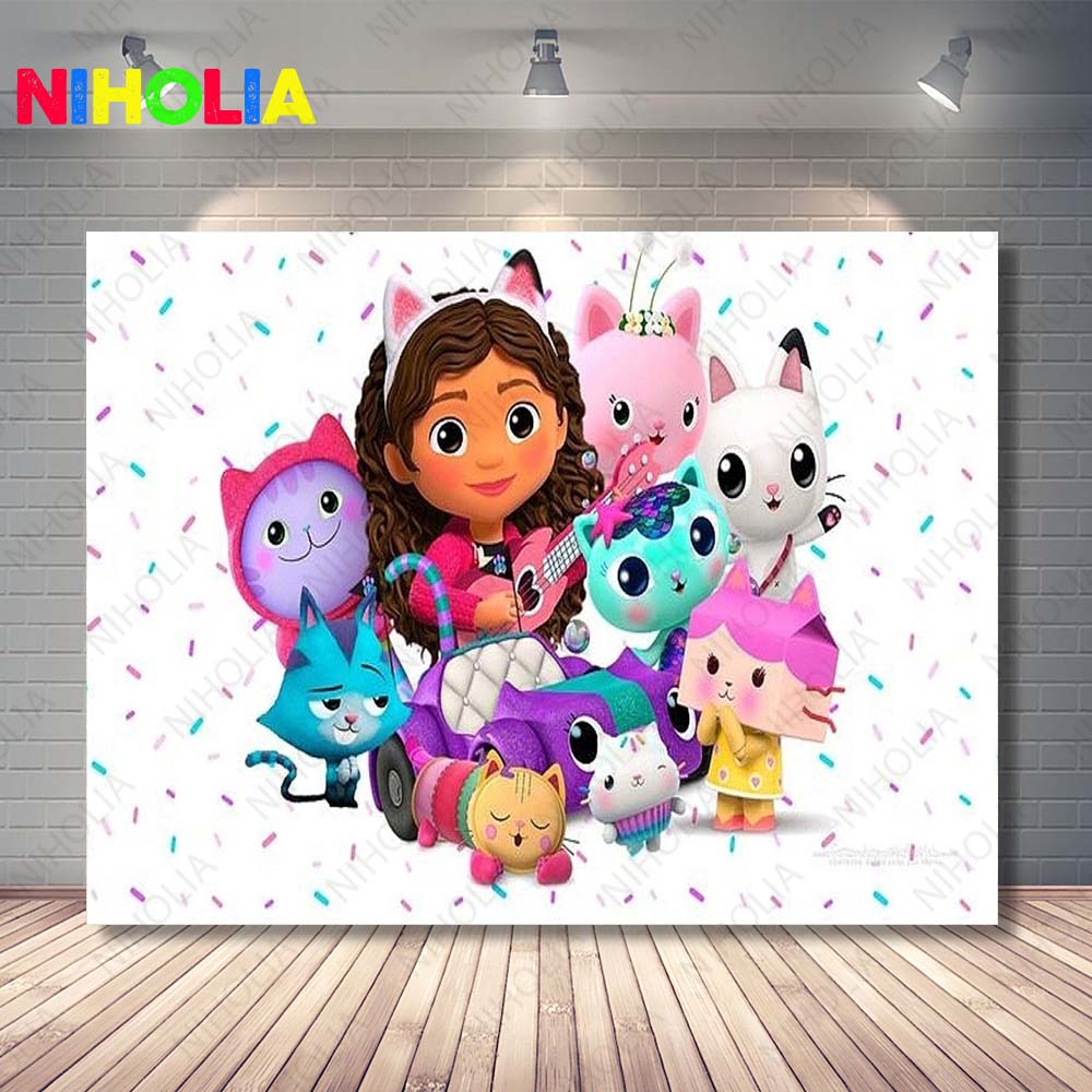Niholia Gabby Dollhouse Backdrop Kids 2nd Birthday Party Decoration Photography Background Baby Shower Photo Prop Banner