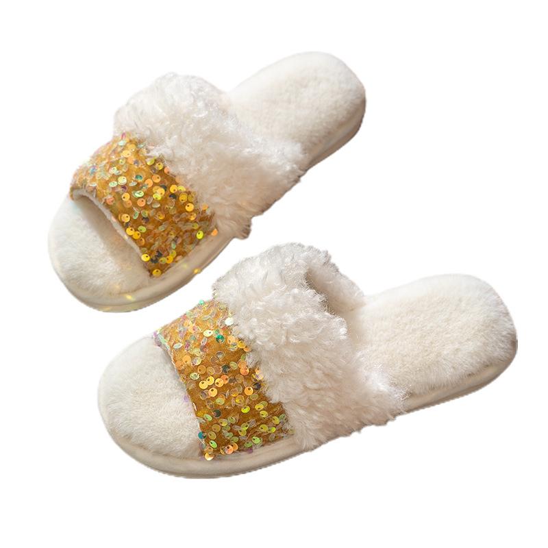 New ins sequined cotton slippers fashion plush slippers home indoor fluffy slippers