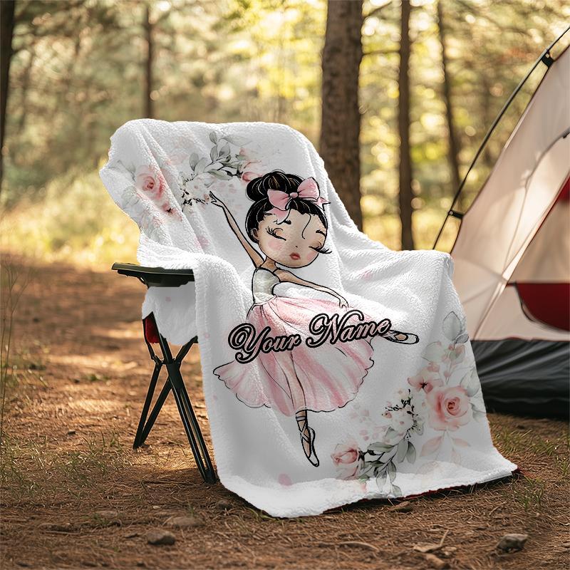 1PC Custom Name Ballerina Pink Dreams Outdooor Flannel Blankets Patterns Throw Blanket All-Season Soft Gift for Couch, Bed, Camping Gifts