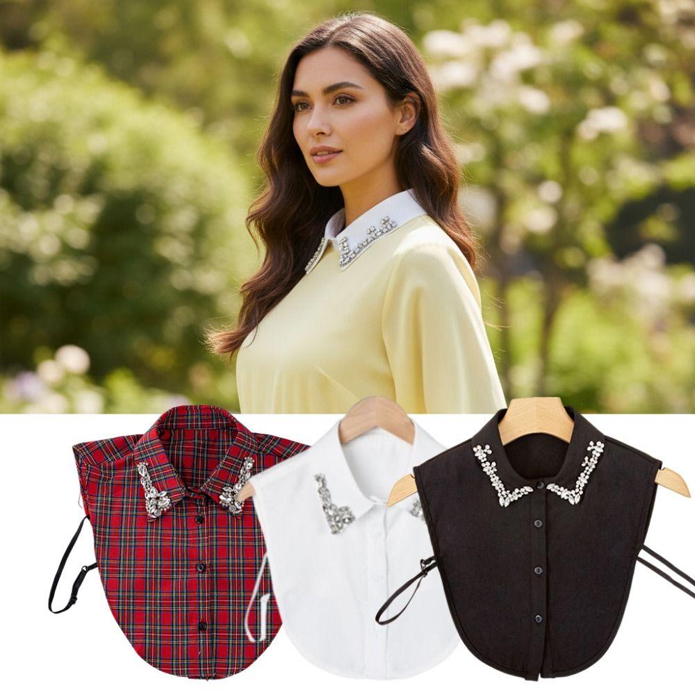 Lace Detachable Collar Rhinestones Shirt Collar False Shirt Collar  Halloween Decoration