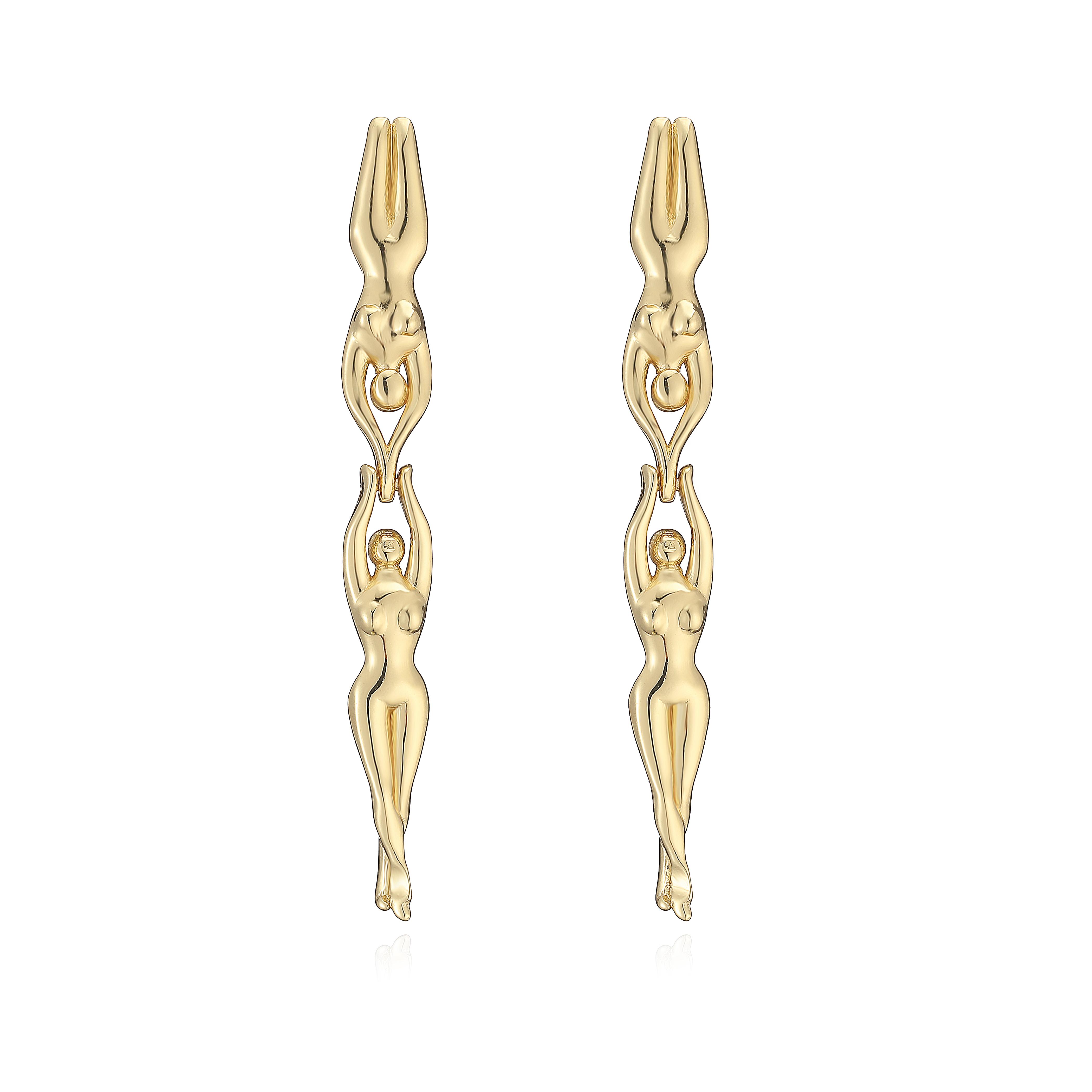 

Artistic Human Figure Linear Drop Earrings 1Pair, 18K Gold Plated Brass Unique Body Statement Dangles for Women Art Gifts Other золотистий