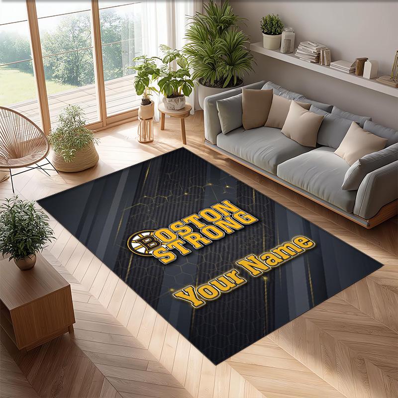 Tappeto in Velluto di Cristallo Boston Bruins, Tappetino Antiscivolo Personalizzato con Testo Nome per Arredamento Casa Regalo