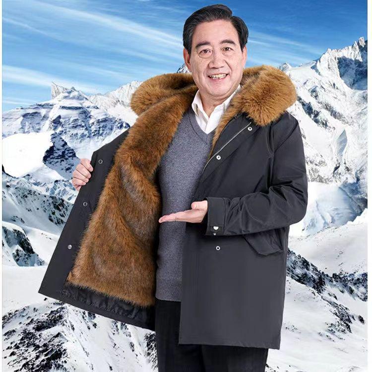 Men's Mid-Length Thickened Parka with Removable Fox Fur Liner and Fur Lining - Winter Coat