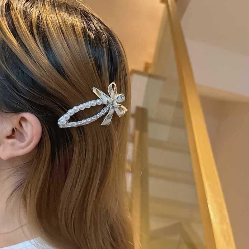 Korean Floral Rhinestone Pearl Hair Clip for Women