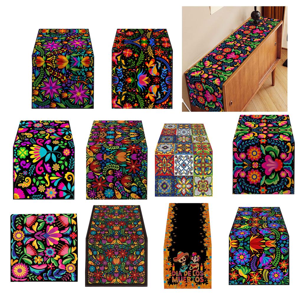 Mexico Flower Table Runner Ethnic Festival Party Kitchen Dining Tablecloth Colorful Floral Print Table Cover