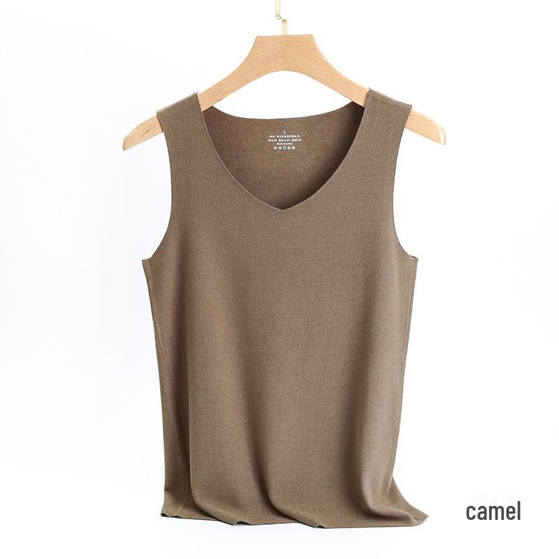 

Мужской теплый бархатный жилет с V-образным вырезом — бесшовный, с двойным начесом, для осени и зимы XL верблюд