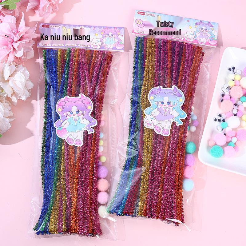 100-Pack Eco-Friendly Glitter Pipe Cleaners - DIY Educational Tinsel Chenille Stems for Kids