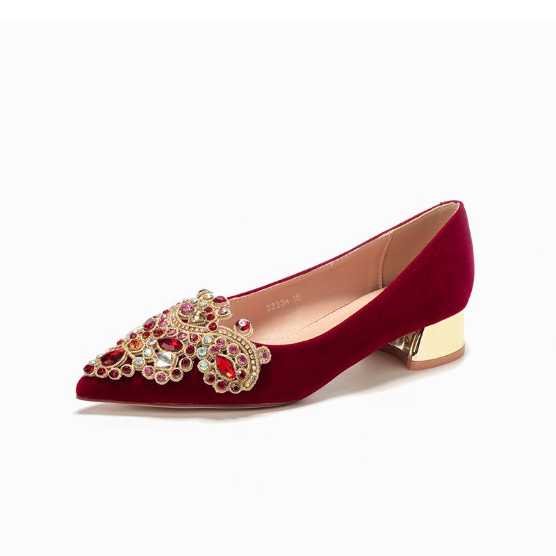 

Туфли женские замшевые с острым носком и стразами на низком каблуке, красные, на высоком каблуке, удобные, праздничные, свадебные, банкетные туфли 40