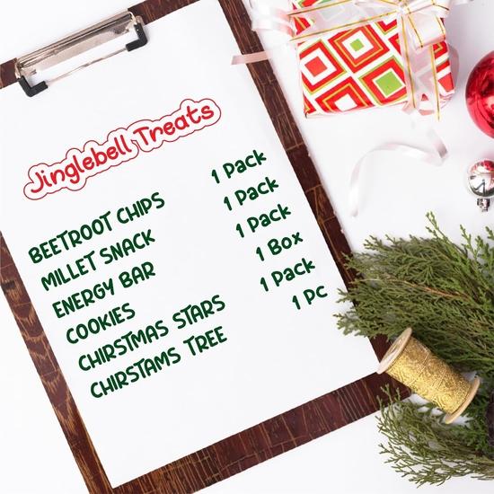 Healthy Master Jinglebell Treats Box of 6 | Premium Christmas Gift Box  | Beetroot Chips, Millet Balls, Christmas Stars, Cookies, Christmas Tree