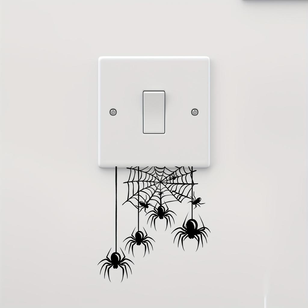 1/3pcs Halloween Black Spider Web Wall Sticker - Self-Adhesive Matte Finish Animal Print Decal for Walls Switch Plates Decorats
