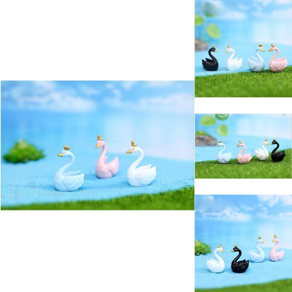 Adorable Resin Miniature Swan Figurines Colorful Cartoon Animal Decor Set