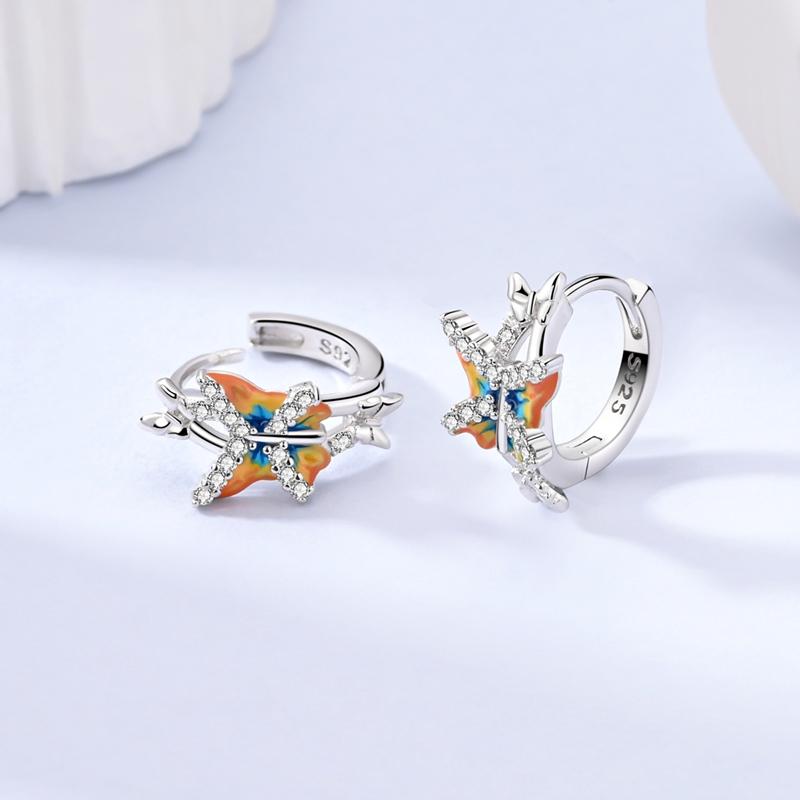 925 Silver Hoop Earrings Bow Bee Cherry Butterfly Feather CZ Zircon Earrings For Women DIY Making Jewelry Gift