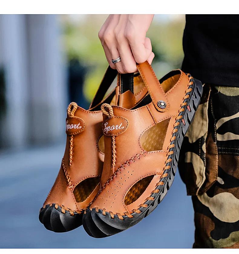 Fashion Genuine Leather Men's Sandals Soft Comfor Slippers Men Summer Outdoor Beach Shoes designer High Quality Men sandalias Plus Size