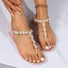 Pearl Studs Clip Toe Sandals Women String Bead Metal Ring Flip Flops Fairy Anti-skid Beach Sandalias All-match Jelly Shoes Woman