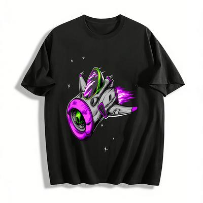Futuristic Purple Gray Sci-Fi Spaceship Print Trendy Casual Top Pure Cotton T-shirt