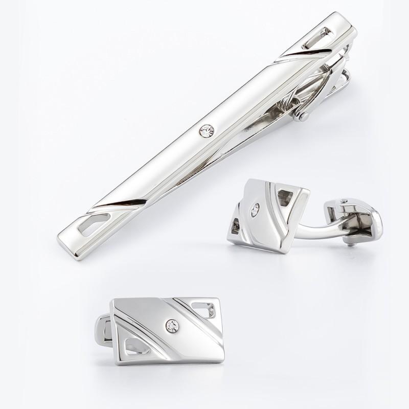 Spot Diamond Plated Silver Square Alloy Suit Men s Cufflinks Collar Clip pure natural