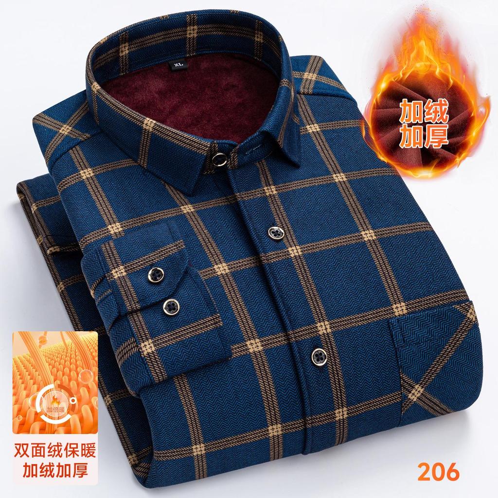 Men Thick Warm Plaid Shirt Winter Thermal Fleece Lined Long Sleeve Button Down Casual Flannel Top Business Checkered Style