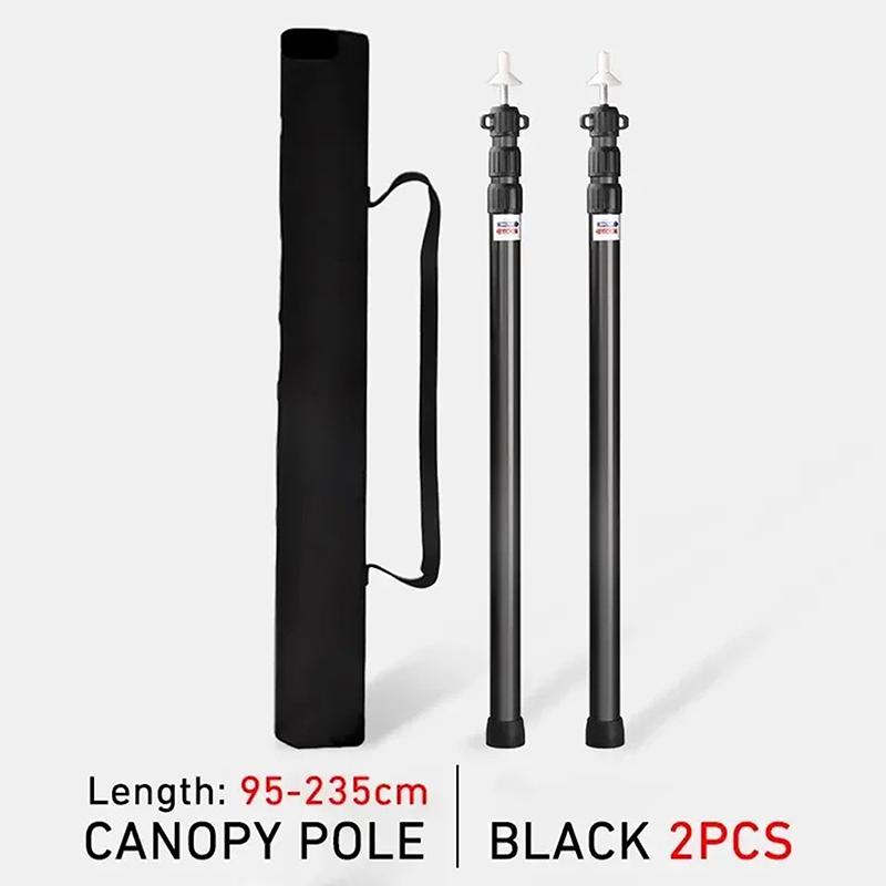 2Pcs Camping Canopy Pole Aluminum Alloy Telescopic Tent Support Foldable Beach Shelter Awning Pole For Outdoor Adjustable чёрный