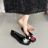 Fashion Transparent Crystal Jelly Sandals Hollow Out Slippers Korean Style Flat Shoes Women's Square Toe Shallow Slip on Ballet Loafers