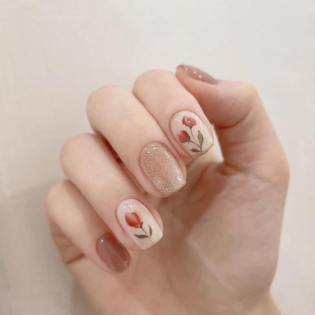 French Wearing Nail Art Tablet Tulip Nail Art Nail Art Nail Sticker Nail Film Short Wearing Nail Art Tablet Nail Art Tablet