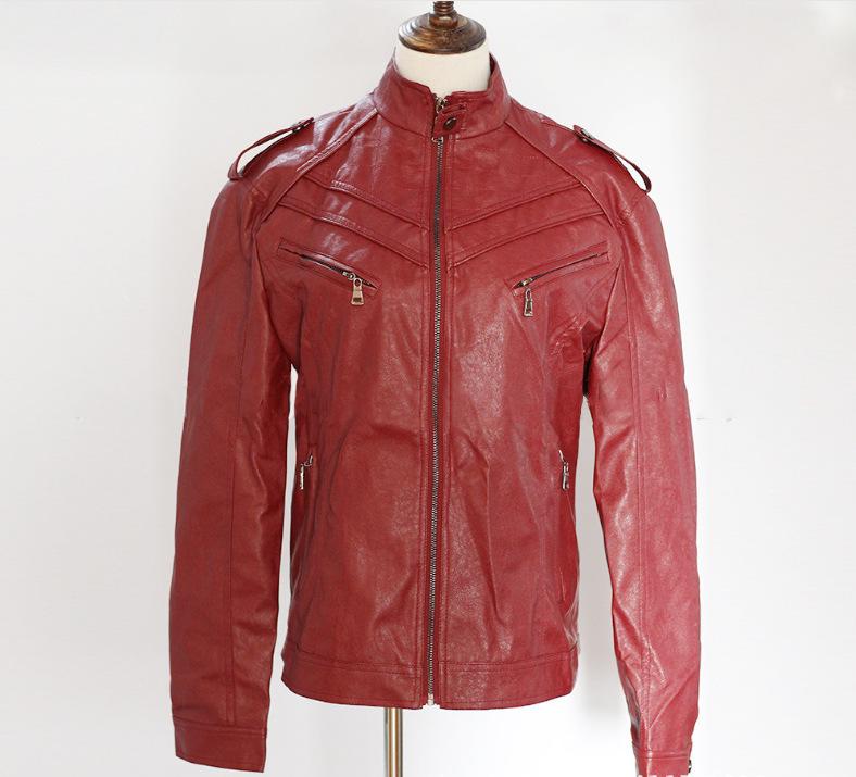 2022 Winter Men's European Leather Jacket with Splicing and Stand Collar