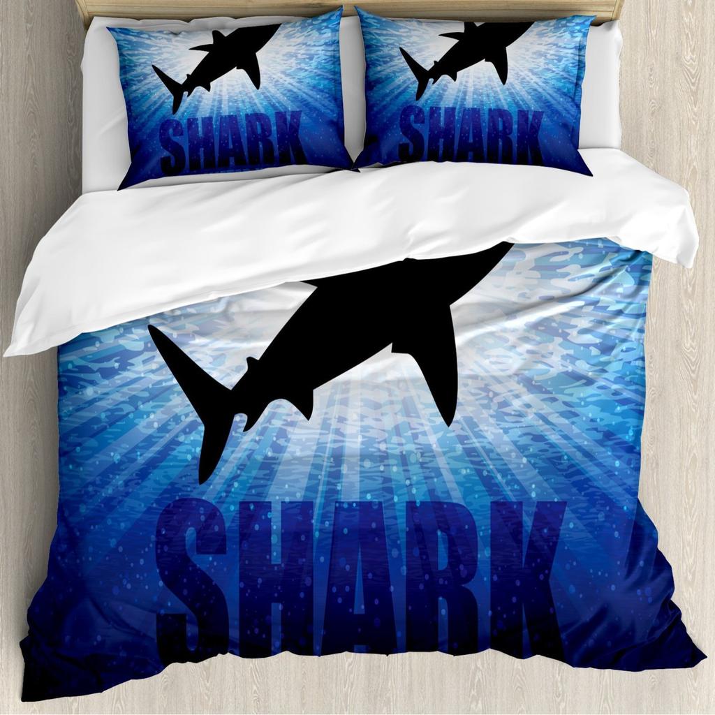 Shark marine life duvet cover digital print set suitable for boys and girls bedroom decoration bedding