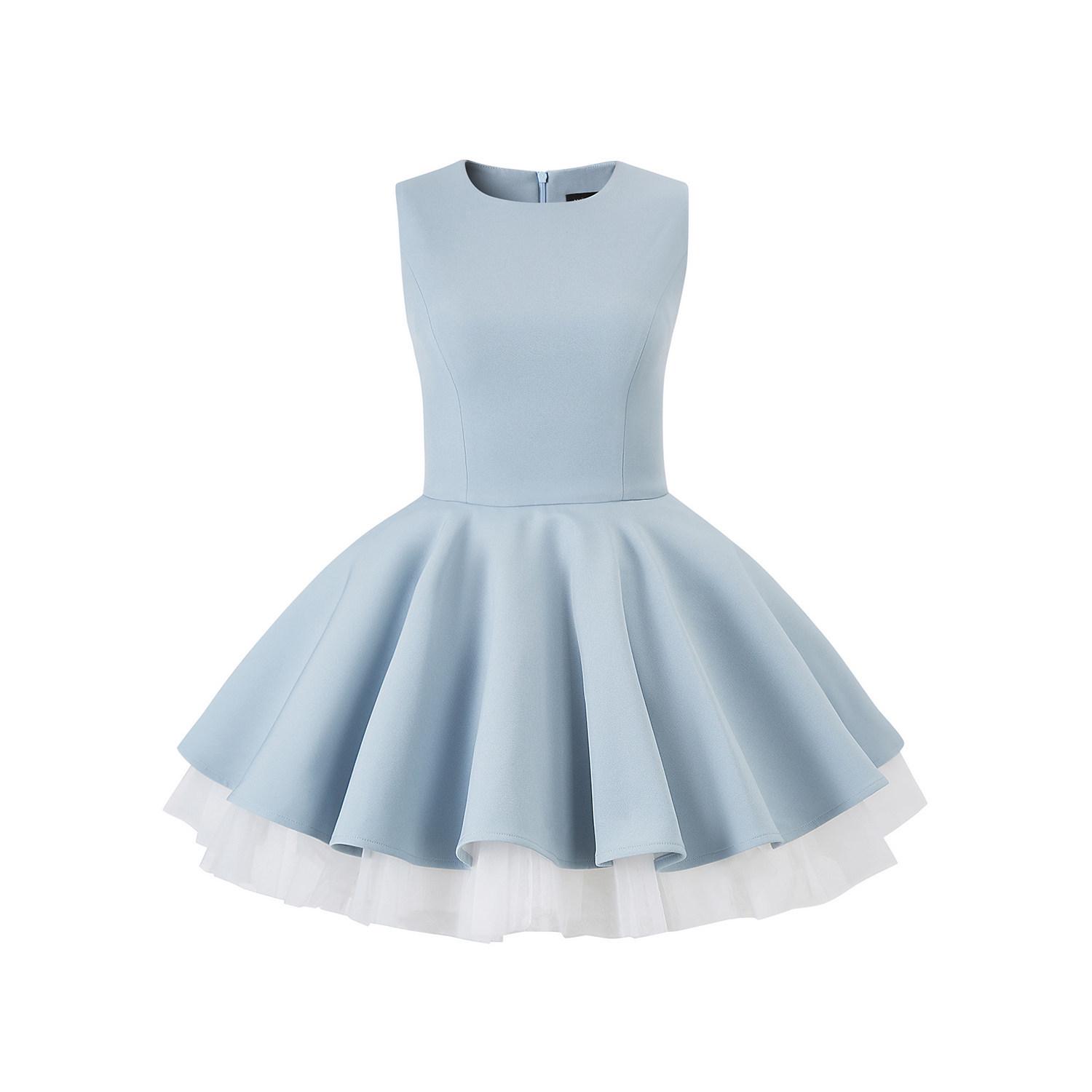 

Avenement Mesh Splicing Hepburn Dress: Elegant Waist-Cinched Ballet Style Puffy Little Black Dress for Women. XL