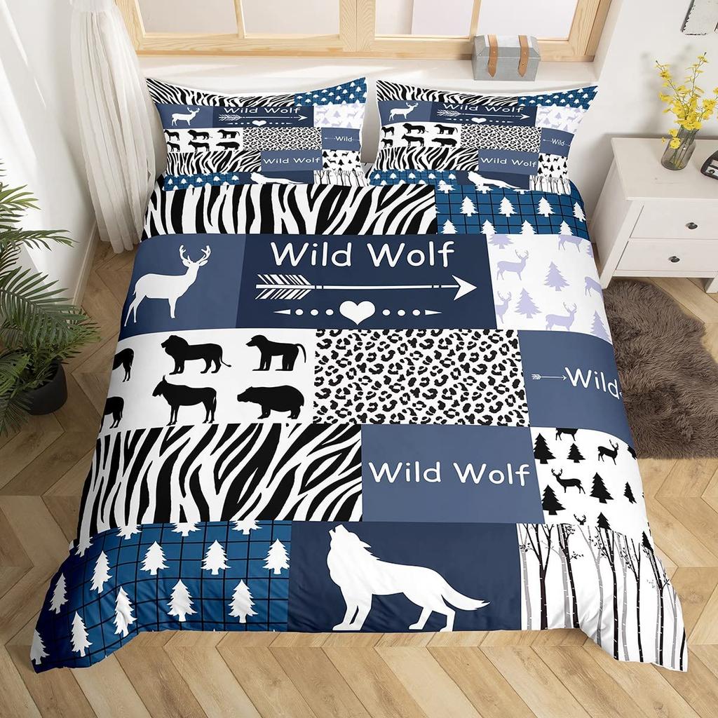 Galaxy Wolf Duvet Cover Set Full Size, Bedding Set for Boys Girls, Wolf Head Printed Duvet Cove Set 1 Quilt Cover 2 Pillowcases