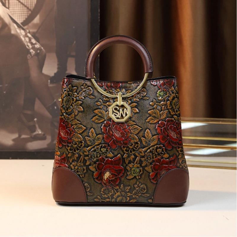 Women Tote Handbag Armpit Bucket Bag Fashion Middle-aged Mother Large-capacity Bag Retro Ink Painting Crossbody Shoulder Messenger Bag