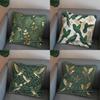 2D Flying Green Birds With Golden Leaves Pillow Cover Pattern Cushion Cover Suitable For Sofa Bedroom Car Pillow Cover