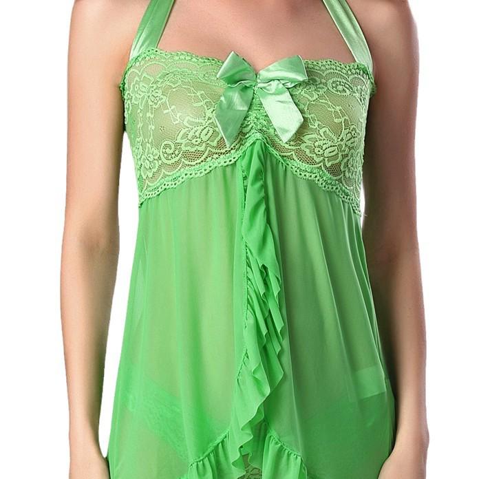 Multi-color Halter Neck Sheer Mesh Plus Size Lingerie Nightgown