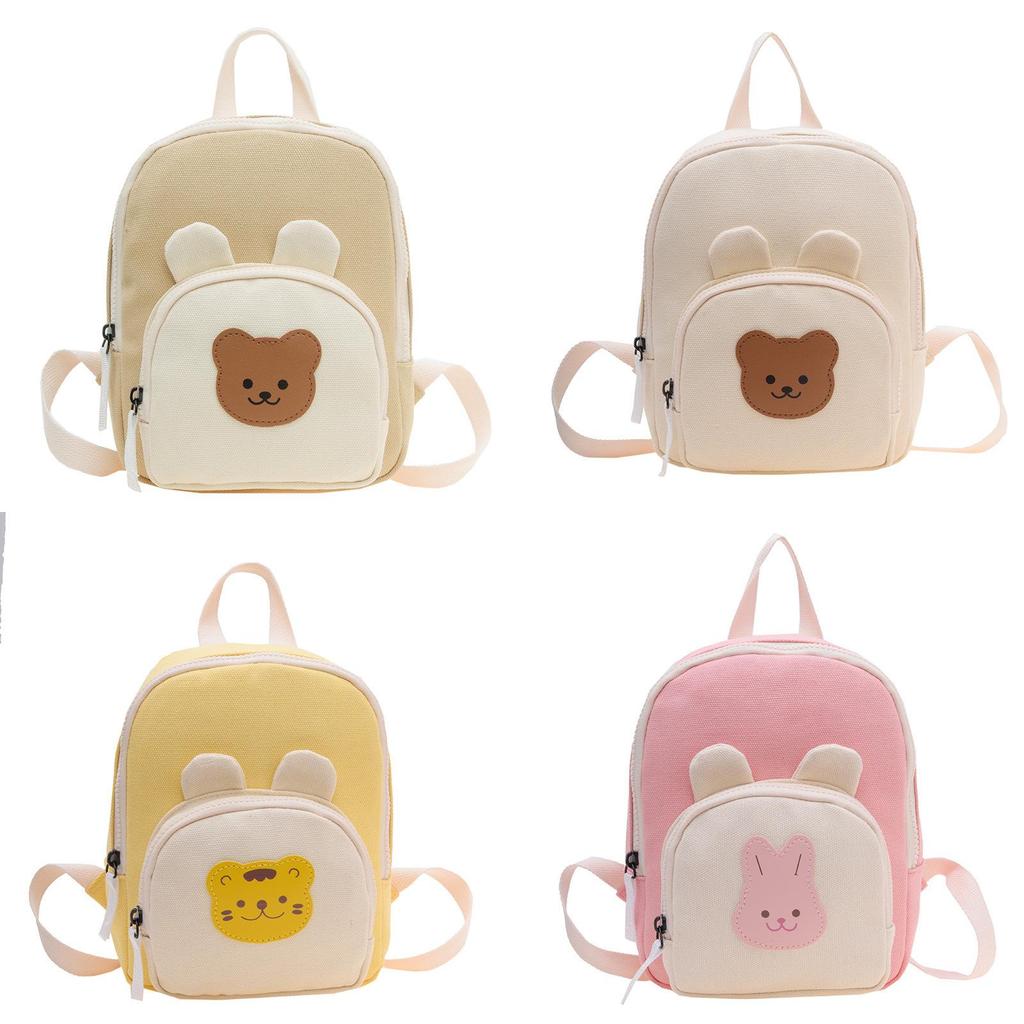 Kids Bear Cartoon Canvas Backpack With Breathable And Durable Design For Preschool Children