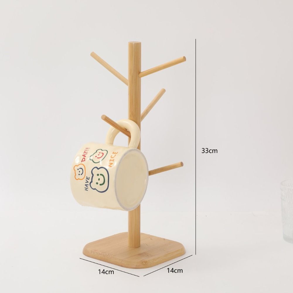 Sturdy Wooden Mug Holder Tree Non Slip Versatile Coffee Mug Rack Thicken Base with 6 Hooks Coffee Cup Holder for Countertop