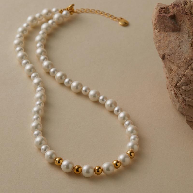 Graduated Round Pearl Gold Spacer Bead Choker Necklace белый