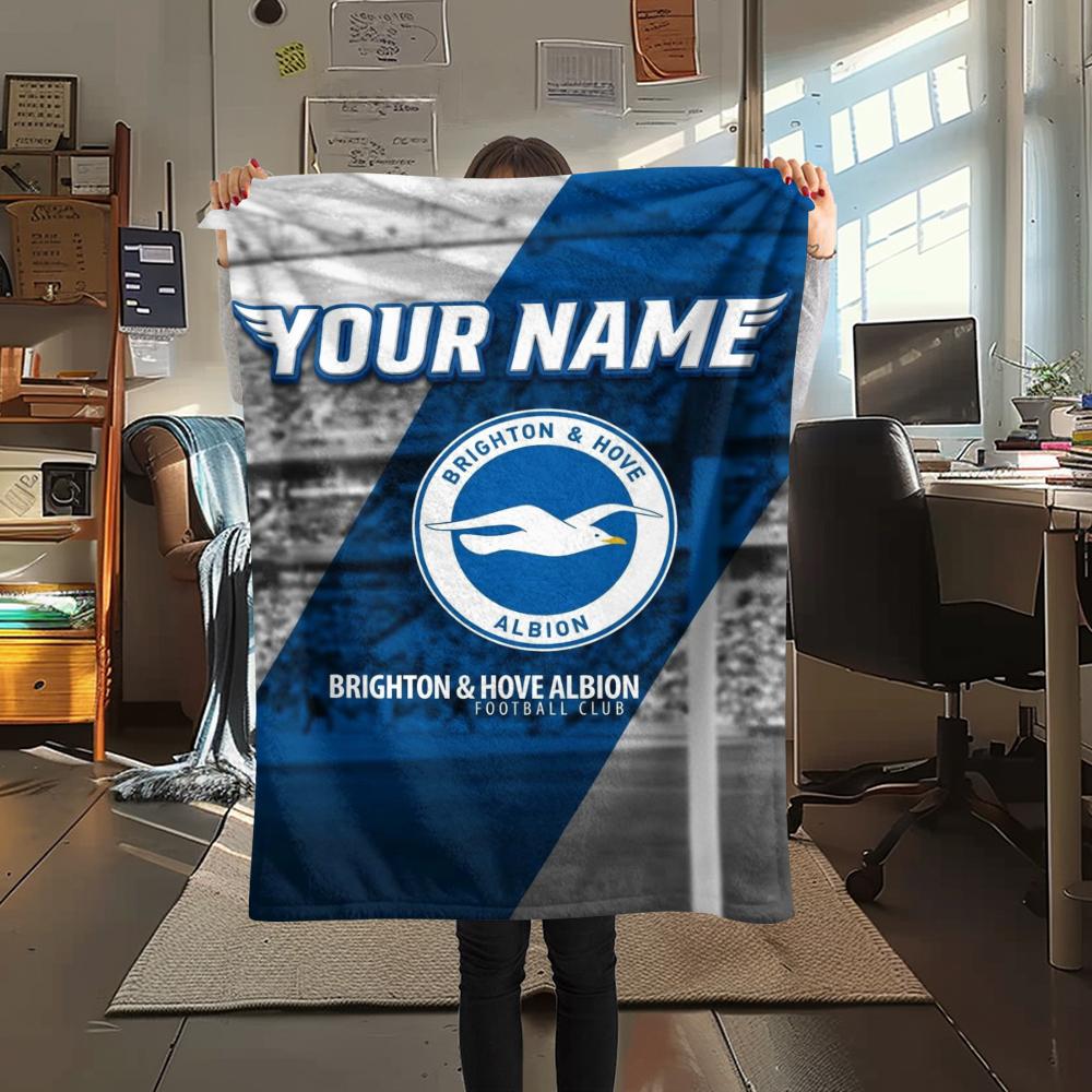 1PC Custom Name Brighton&Hove Albion Patterned Flannel Blanket Suitable For All Seasons for Home Decor Warmth and Comfort Gifts Holiday Present