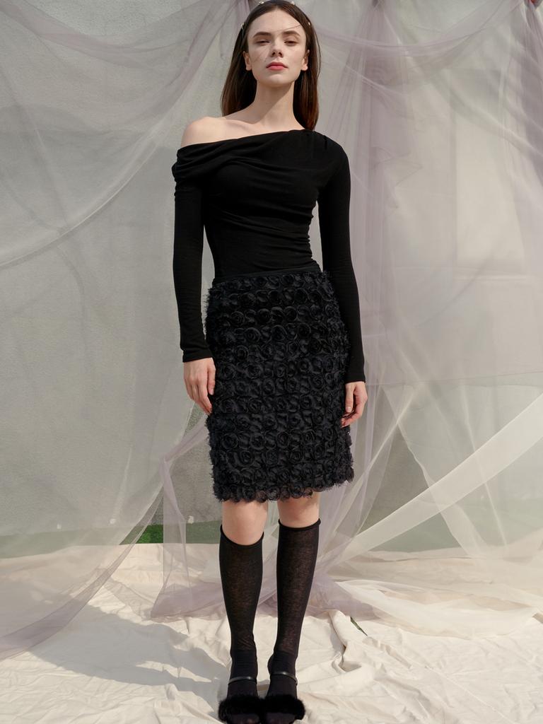 Sorry, Too Much Love Rosierose Lace H Line Skirt_Black