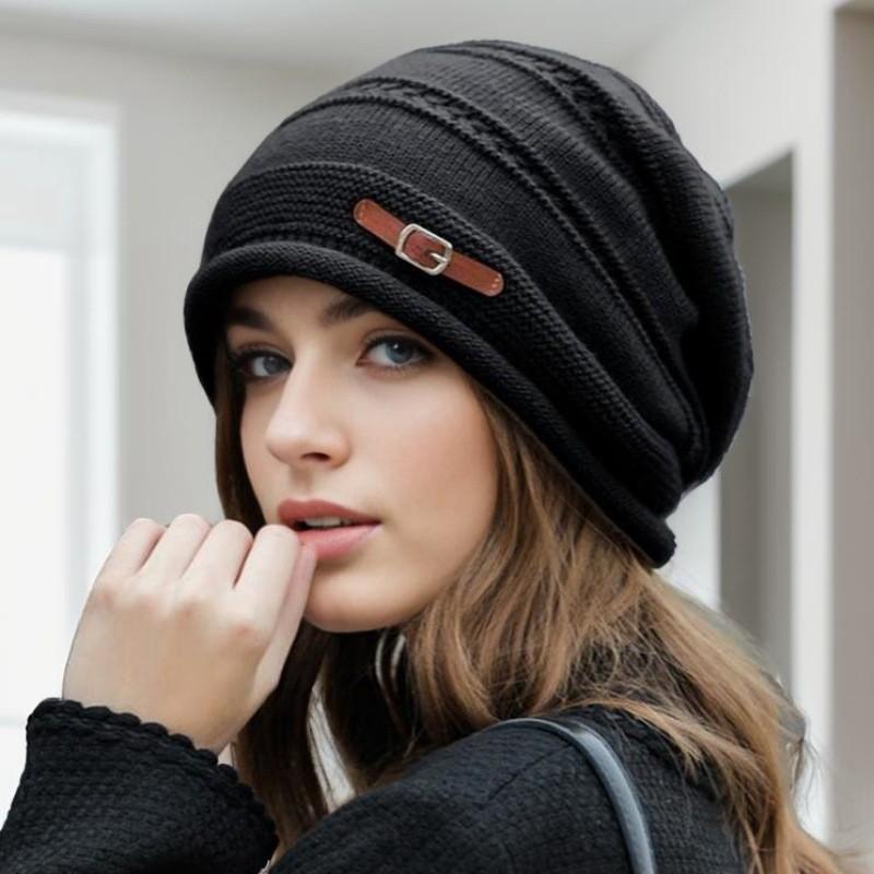 

Women s Vintage Knitted Thick Hats Autumn Winter Warm Coverage Stackable Outdoor Activities Dail чорний