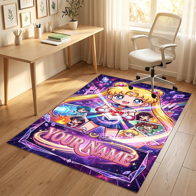 Personalized Crystal Velvet Carpet,Sailor Moon Custom Printed Name, Plush Area Rug For Home Indoor Decor