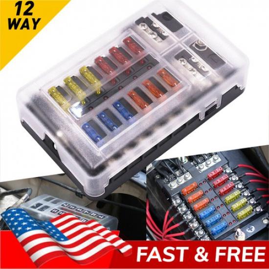 

Universal 12 Way Car Auto Blade Fuse Holder Box Block with LED Indicator 12V New