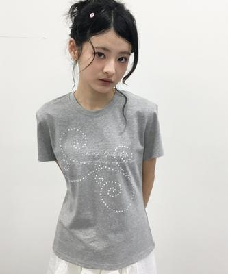 Naien Dot Script Slim Fit Short Sleeve T-Shirt Gray
