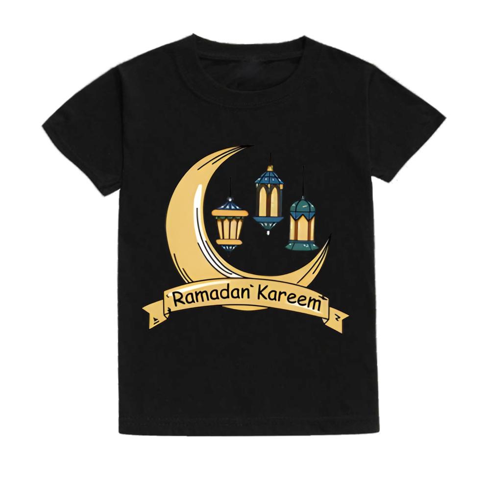 Ramadan&Moon Graphic Print Kids T-shirts Round Neck Boy Girl Tee Tops Short Sleeves T-shirt Summer Sports Child Clothing