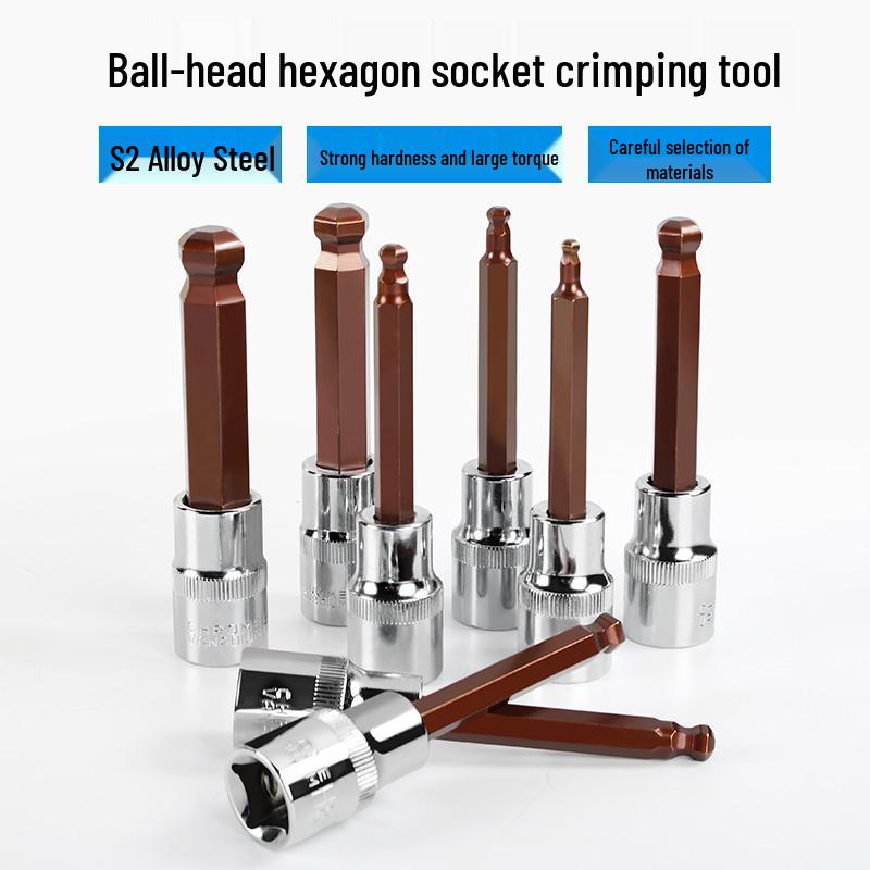 S2 Hex Ball Head Electric Wrench Set - 1/2  Drive Hex Socket Bits H4 Total Length 100mm