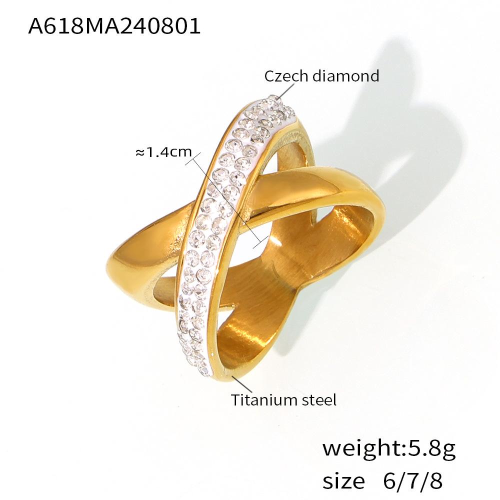 

Кольцо Simple Personality с бриллиантом в форме буквы X, геометрический нерегулярный дизайн, титановая сталь, покрытая настоящим золотом 18 карат No. 8