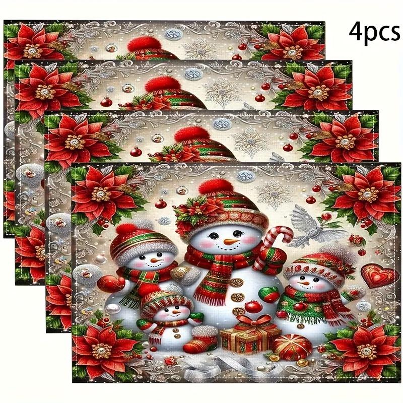 4pcs Christmas Linen Placemats Festive Holiday Table Mats for Kitchen Dining Party Decor Easy Clean