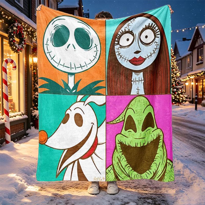 The Nightmare Before Christmas Mønster Tæppe til Boligindretning, Seng, Sofa, Bilrejse, Camping, Velegnet til Alle Årstider, Fødselsdags-Julegave