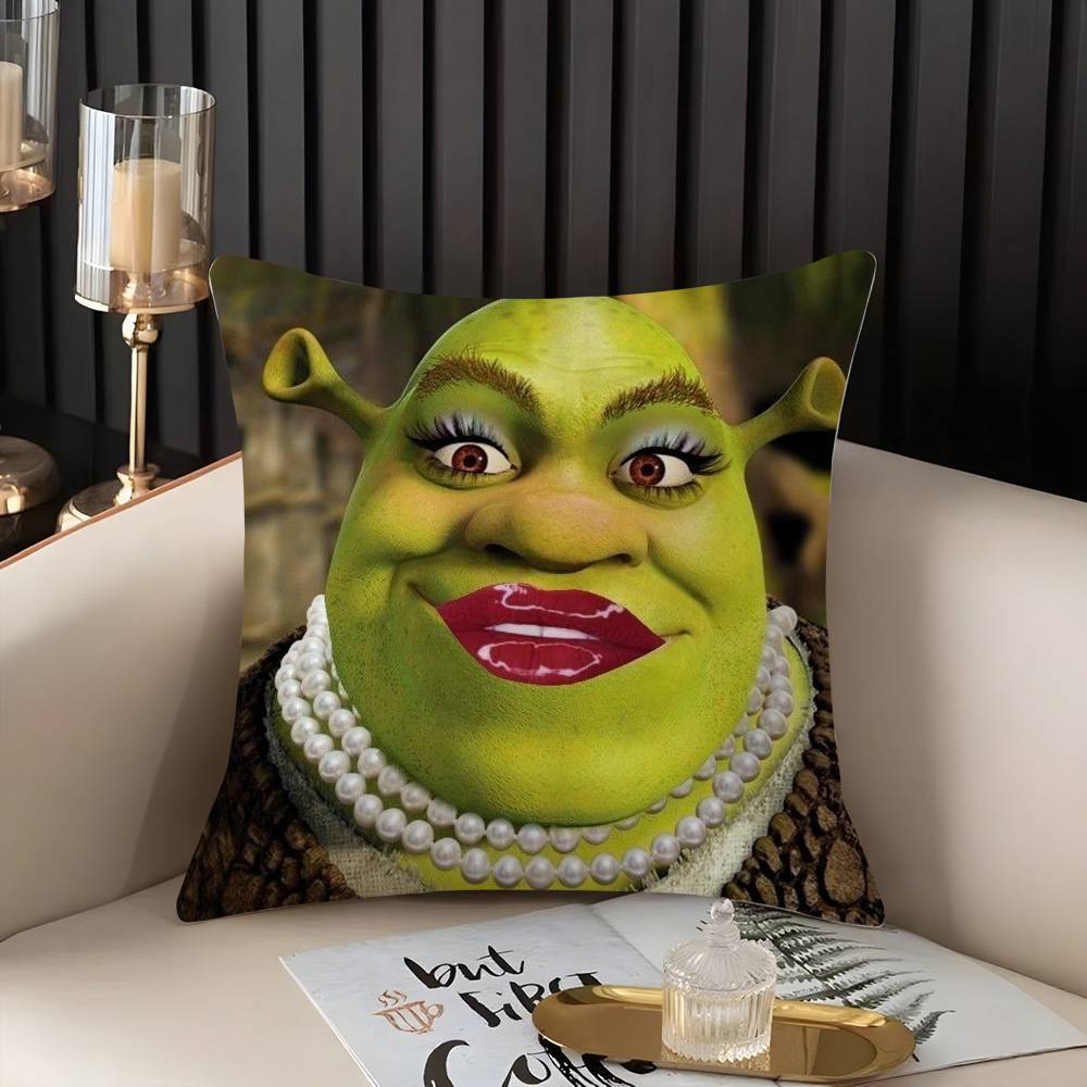 Funny Cartoon S-Shreks Pillow Case Home Dorm Chair Back Short Plush Double-Sided Printing Office Nap Time Cushion Cover
