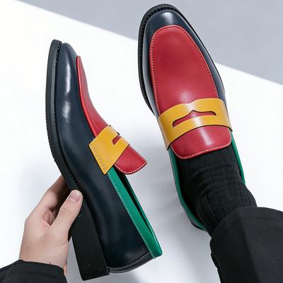 Fashi Colorful Penny Loafers Slip On Leather Men Shoes Simple Pointed Toe Dress Business Casual Party Wedding Shoes For Man