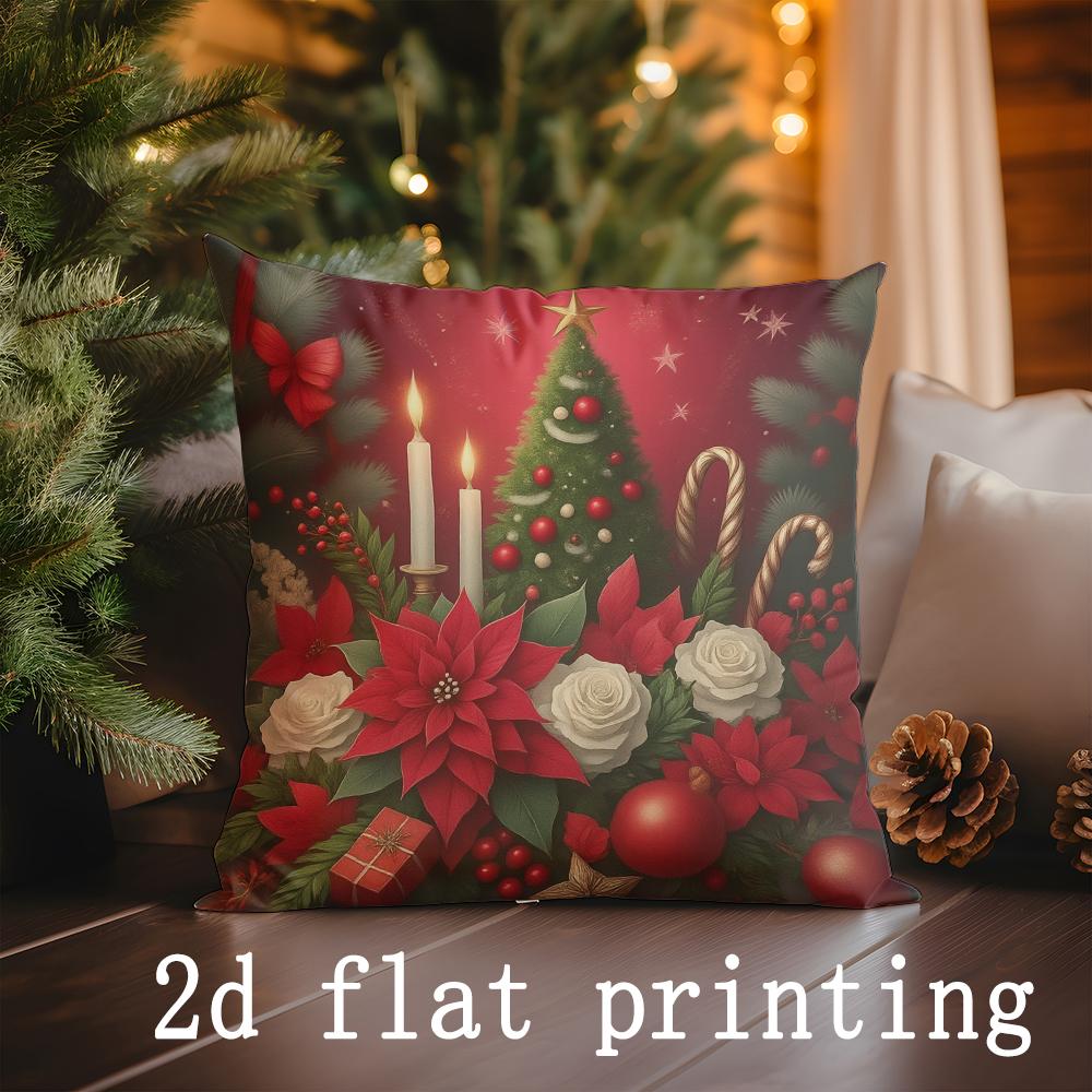 Home Decor Christmas-themed Floral and Tree Pillow Covers Pattern Cushion Cover Suitable for Sofa Bedroom Car Pillow Cover