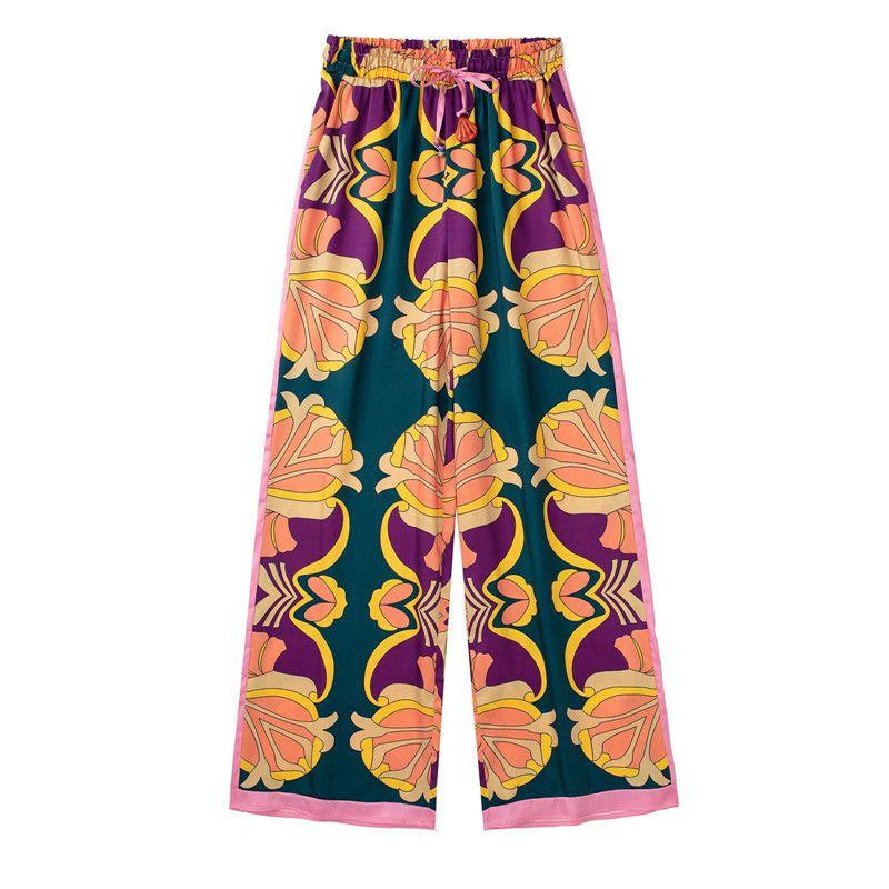 

Printed High-Waist Casual Wide-Leg Shirt with Pockets Pants L